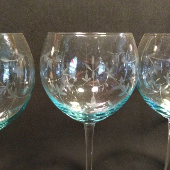 3 Lenox Heather Blue Balloon Crystal Wine Glasses - Picture 5 of 15